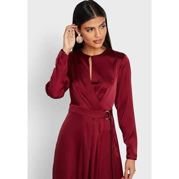 NWT Ted Baker London Neenha Long Sleeve Satin Midi Wrap Dress Red 1 - Picture 3 of 12
